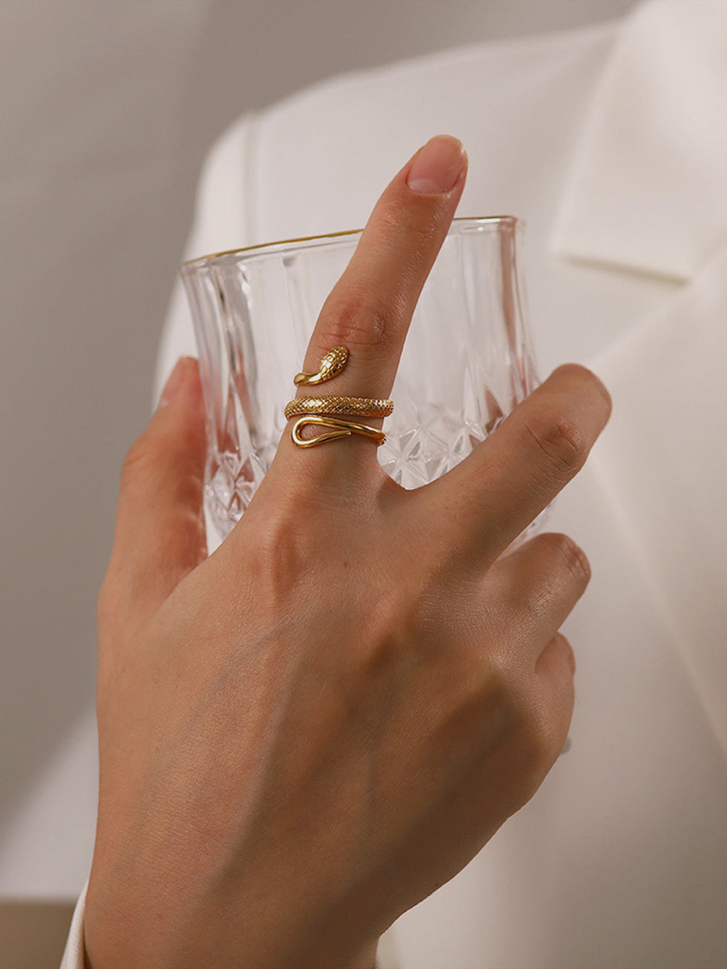 Women's Adjustable Snake Ring – Gold Serpentine Statement Design-Ring-Gold-