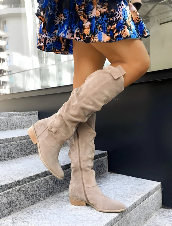 Caelisse | Women's Slouchy Knee High Boots – Cushioned Elegant Comfort Fit-Women's Knee high Boots-Beige-6-