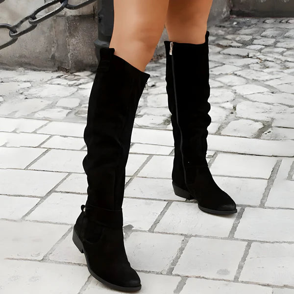 Caelisse | Women's Slouchy Knee High Boots – Cushioned Elegant Comfort Fit-Women's Knee high Boots-Black-6-