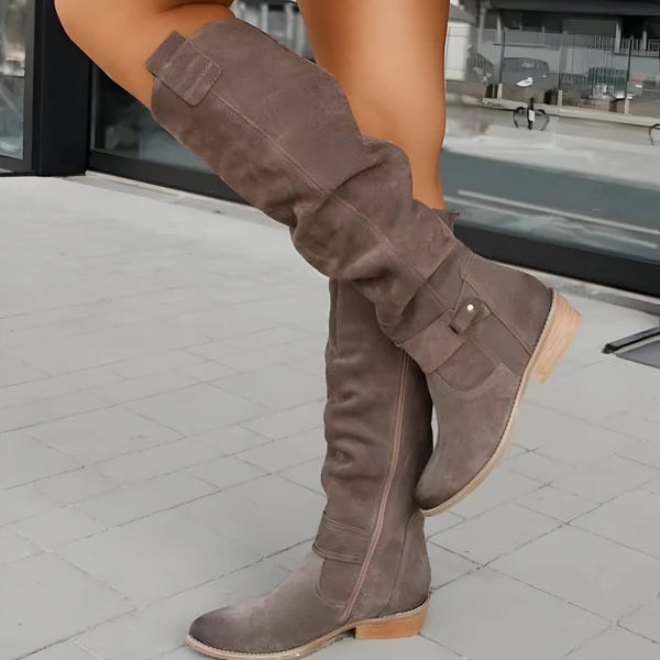 Caelisse | Women's Slouchy Knee High Boots – Cushioned Elegant Comfort Fit-Women's Knee high Boots-Grey-6-