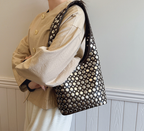 Aloura | Women's Studded Shoulder Bag with Crossbody Strap Spacious Bold Elegant Day Night Handbag-Shoulder Bag-Black-Camoufit