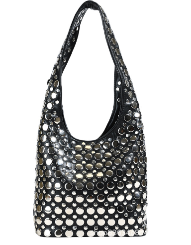 Aloura | Women's Studded Shoulder Bag with Crossbody Strap Spacious Bold Elegant Day Night Handbag-Shoulder Bag-Black-Camoufit