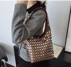 Aloura | Women's Studded Shoulder Bag with Crossbody Strap Spacious Bold Elegant Day Night Handbag-Shoulder Bag-Brown-Camoufit