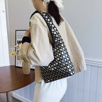 Aloura | Women's Studded Shoulder Bag with Crossbody Strap Spacious Bold Elegant Day Night Handbag-Shoulder Bag-Black-Camoufit