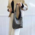 Aloura | Women's Studded Shoulder Bag with Crossbody Strap Spacious Bold Elegant Day Night Handbag-Shoulder Bag-Black-Camoufit