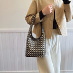 Aloura | Women's Studded Shoulder Bag with Crossbody Strap Spacious Bold Elegant Day Night Handbag-Shoulder Bag-Black-Camoufit