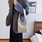 Aloura | Women's Studded Shoulder Bag with Crossbody Strap Spacious Bold Elegant Day Night Handbag-Shoulder Bag-White-Camoufit