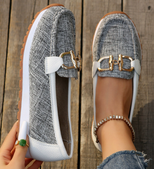 Avelia | Chain Detail Loafers Women Slip-On Comfort Fit-Women's Loafers-Light Grey-4-Camoufit