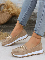 Avelia | Chain Detail Loafers Women Slip-On Comfort Fit-Women's Loafers-Khaki-4-Camoufit