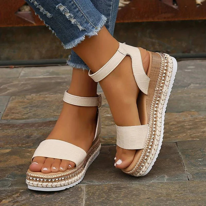 Arielle | Platform Sandals Women Ankle Strap Comfort Fit-Women's Sandals-Apricot-4-Camoufit