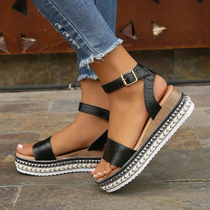 Arielle | Platform Sandals Women Ankle Strap Comfort Fit-Women's Sandals-Black-4-Camoufit
