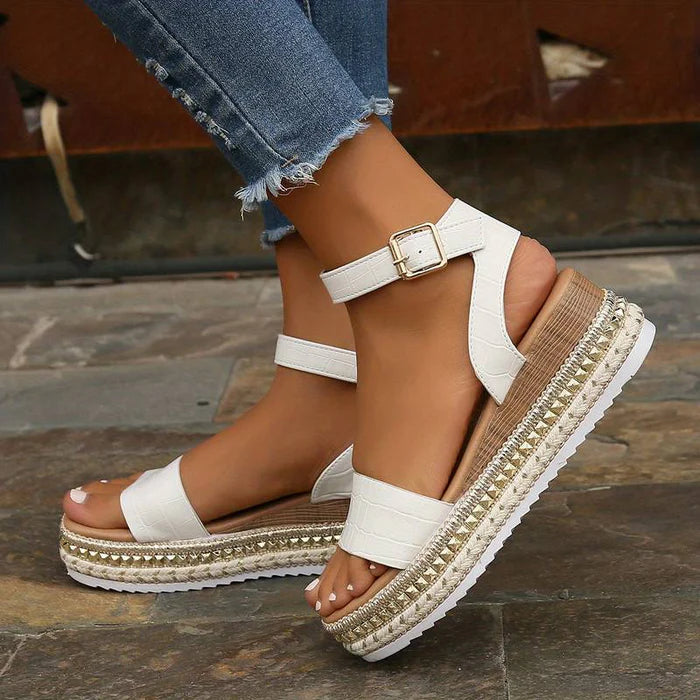 Arielle | Platform Sandals Women Ankle Strap Comfort Fit-Women's Sandals-Apricot-4-Camoufit