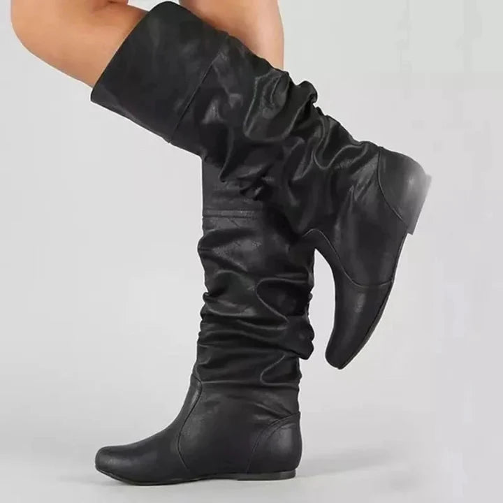 Marvelle | Women's Slouch Knee High Boots – Western Heel Elegant Fit-Women's High Boots-Black-3-Camoufit