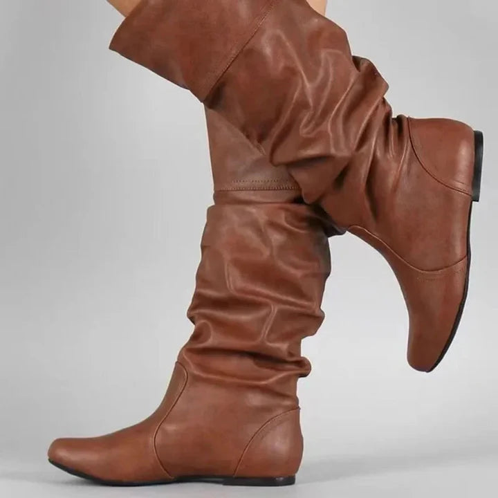 Marvelle | Women's Slouch Knee High Boots – Western Heel Elegant Fit-Women's High Boots-Brown-3-Camoufit