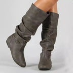 Marvelle | Women's Slouch Knee High Boots – Western Heel Elegant Fit-Women's High Boots-Grey-3-Camoufit