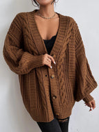 Elowen | Women's Cable Knit Cardigan – Oversized Cozy Relaxed Fit-Womens' Cardigan-Brown-S-