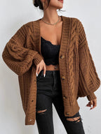 Elowen | Women's Cable Knit Cardigan – Oversized Cozy Relaxed Fit-Womens' Cardigan-Brown-S-