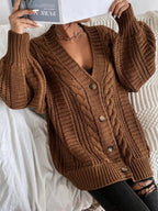 Elowen | Women's Cable Knit Cardigan – Oversized Cozy Relaxed Fit-Womens' Cardigan-Brown-S-
