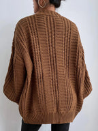 Elowen | Women's Cable Knit Cardigan – Oversized Cozy Relaxed Fit-Womens' Cardigan-Brown-S-