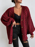 Elowen | Women's Cable Knit Cardigan – Oversized Cozy Relaxed Fit-Womens' Cardigan-Red-S-