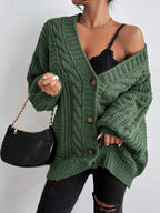 Elowen | Women's Cable Knit Cardigan – Oversized Cozy Relaxed Fit-Womens' Cardigan-Green-S-