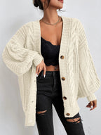 Elowen | Women's Cable Knit Cardigan – Oversized Cozy Relaxed Fit-Womens' Cardigan-Beige-S-