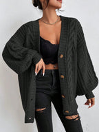 Elowen | Women's Cable Knit Cardigan – Oversized Cozy Relaxed Fit-Womens' Cardigan-Black-S-