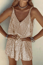 Women's Sequin Mini Dress – V-Back Evening Party Fit-Mini Dress-Silver-S-