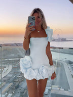Women's Romance Layered Mini Dress – Dreamy Ruffle Evening Fit-Mini Dress-White-S-