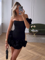 Women's Romance Layered Mini Dress – Dreamy Ruffle Evening Fit-Mini Dress-Black-S-