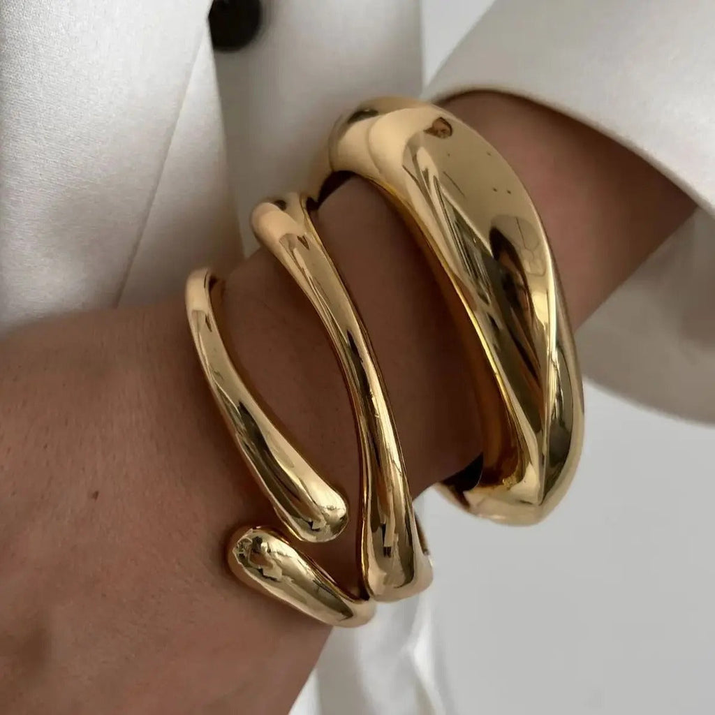 Elegant Fluid Cuff Bracelet – Open Statement Design-bracelet-Golden Flow Cuff-