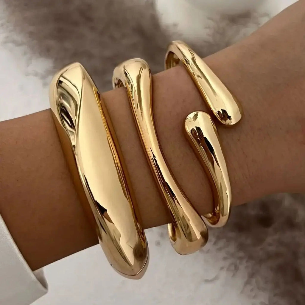 Elegant Fluid Cuff Bracelet – Open Statement Design-bracelet-Golden Flow Cuff-
