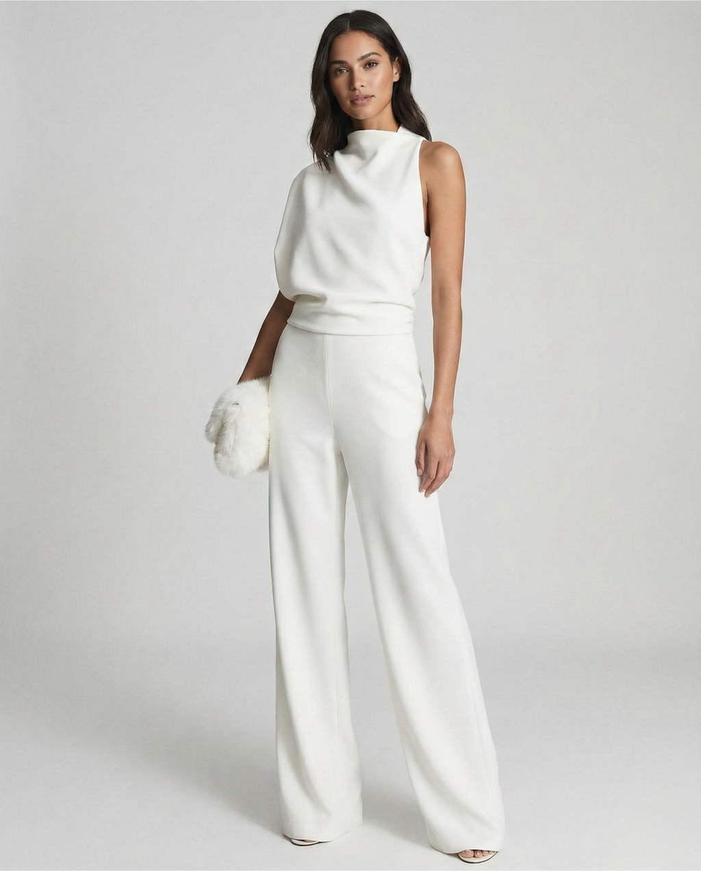 Roséa | Women's Elegant One Shoulder Jumpsuit High Waist Sleeveless Tailored Evening Playsuit-Jumpsuit-White-S-Camoufit