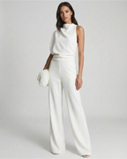 Roséa | Women's Elegant One Shoulder Jumpsuit High Waist Sleeveless Tailored Evening Playsuit-Jumpsuit-White-S-Camoufit