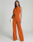 Roséa | Women's Elegant One Shoulder Jumpsuit High Waist Sleeveless Tailored Evening Playsuit-Jumpsuit-Orange-S-Camoufit