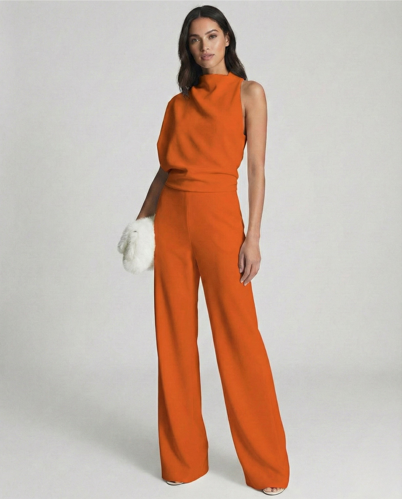 Roséa | Women's Elegant One Shoulder Jumpsuit High Waist Sleeveless Tailored Evening Playsuit-Jumpsuit-Orange-S-Camoufit