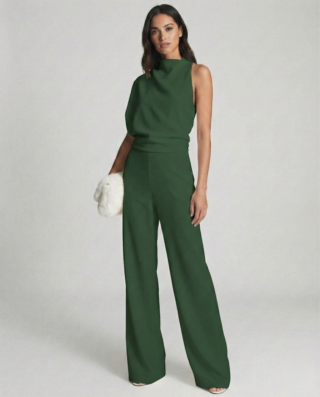 Roséa | Women's Elegant One Shoulder Jumpsuit High Waist Sleeveless Tailored Evening Playsuit-Jumpsuit-Green-S-Camoufit
