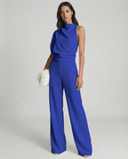 Roséa | Women's Elegant One Shoulder Jumpsuit High Waist Sleeveless Tailored Evening Playsuit-Jumpsuit-Blue-S-Camoufit