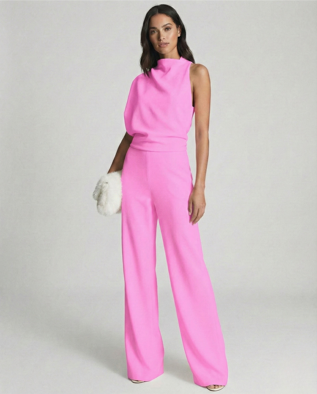 Roséa | Women's Elegant One Shoulder Jumpsuit High Waist Sleeveless Tailored Evening Playsuit-Jumpsuit-Pink-S-Camoufit