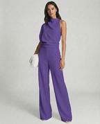 Roséa | Women's Elegant One Shoulder Jumpsuit High Waist Sleeveless Tailored Evening Playsuit-Jumpsuit-Purple-S-Camoufit