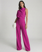 Roséa | Women's Elegant One Shoulder Jumpsuit High Waist Sleeveless Tailored Evening Playsuit-Jumpsuit-Fuchsia-S-Camoufit