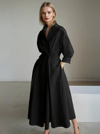 Vayana | Pleated Shirt Dress for Women - Tailored Lightweight Flowy Versatile Fit-Dresses-Black-S-Camoufit