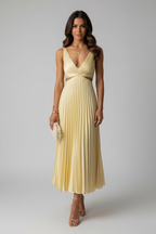 Aveline Pleated Wedding Guest Midi Dress – Elegant Flow Fit-Midi Dresses-Yellow-S-Camoufit