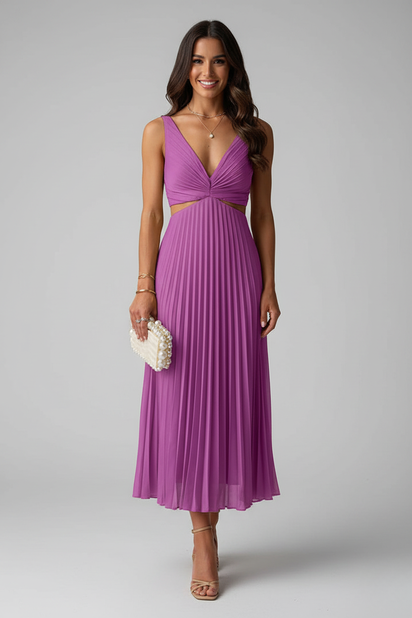 Aveline Pleated Wedding Guest Midi Dress – Elegant Flow Fit-Midi Dresses-Purple-S-Camoufit
