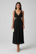 Aveline Pleated Wedding Guest Midi Dress – Elegant Flow Fit-Midi Dresses-Black-S-Camoufit