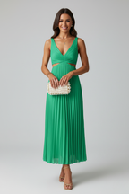 Aveline Pleated Wedding Guest Midi Dress – Elegant Flow Fit-Midi Dresses-Green-S-Camoufit