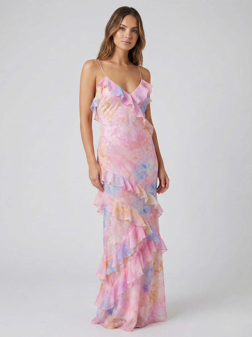 Roséa | Women's Ruffle Maxi Dress – Open Back Flowy Elegant Fit-Summer Dress-Pink-S-