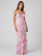 Roséa | Women's Ruffle Maxi Dress – Open Back Flowy Elegant Fit-Summer Dress-Pink-S-
