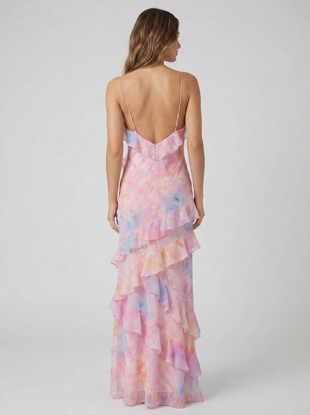 Roséa | Women's Ruffle Maxi Dress – Open Back Flowy Elegant Fit-Summer Dress-Pink-S-