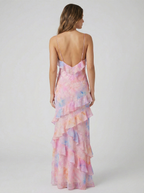 Roséa | Women's Ruffle Maxi Dress – Open Back Flowy Elegant Fit-Summer Dress-Pink-S-